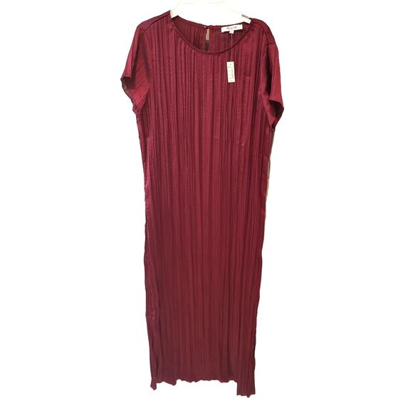 Madewell Short Sleeve Slip Midi Dress in Plisse - Mulberry Wine - Small - Picture 3 of 7